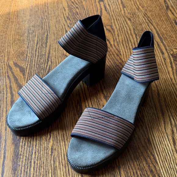 James Rowland Women’s 8.5/9 Elegant Striped Open-Toe Block Heels - Picture 1 of 6